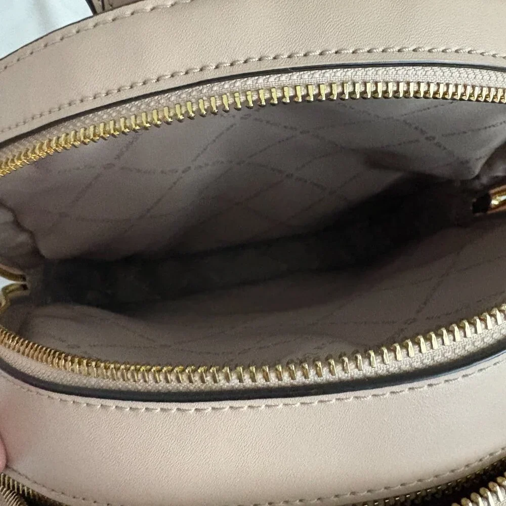 Michael Kors Jaycee Medium Backpack Vanilla Beige Coated Canvas Bag Quiet Luxury